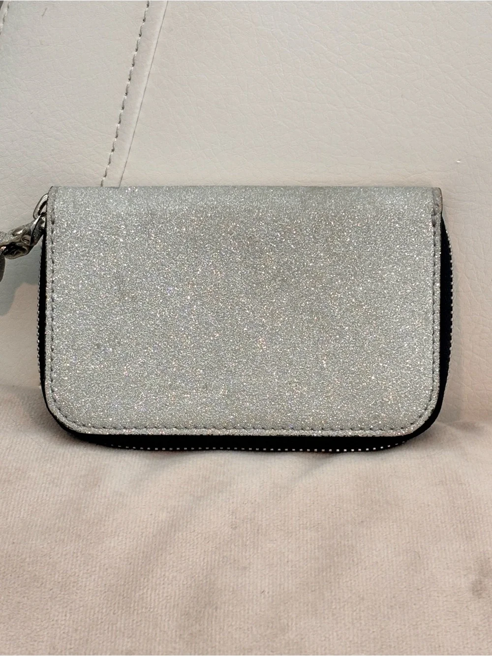 Salvatore Ferragamo Vara Bow Glitter Card Case / Zip-Around Coin Purse Wallet